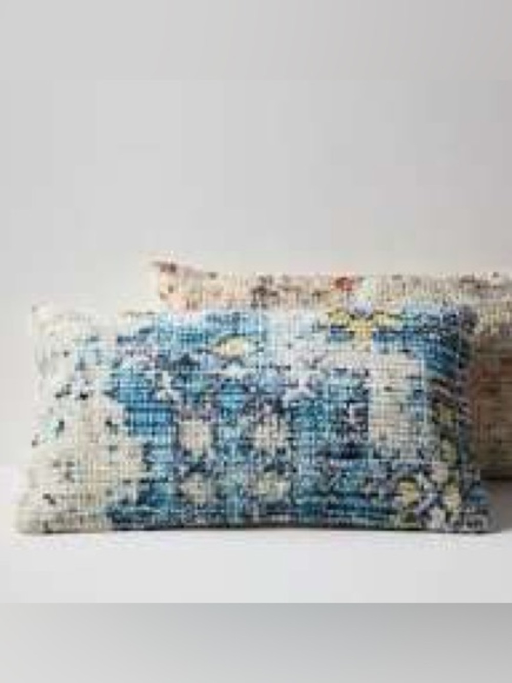 New West Elm Distressed Wool Rug  Lumbar Pillow Cover, Blue Multi, 14 X 26”